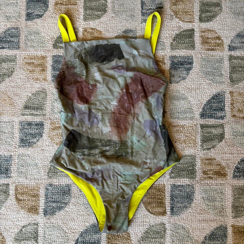 Surf Brand September Abstract Textile One Piece Swimsuit Neon Yellow Lining
